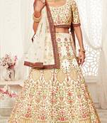Off-white embroidered art silk semi stitched lehenga