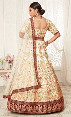 Off-white embroidered art silk semi stitched lehenga 2