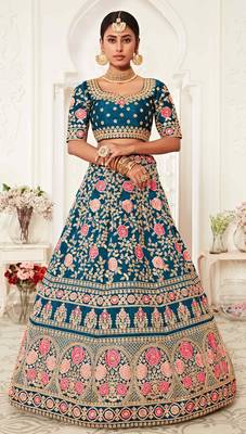 Blue embroidered silk semi stitched lehenga 5