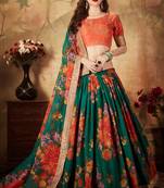 Dark-green embroidered organza semi stitched lehenga