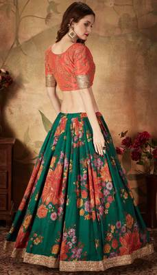 Dark-green embroidered organza semi stitched lehenga 2