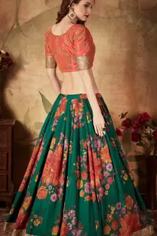 Dark-green embroidered organza semi stitched lehenga