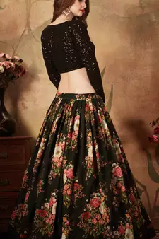 Black embroidered organza semi stitched lehenga