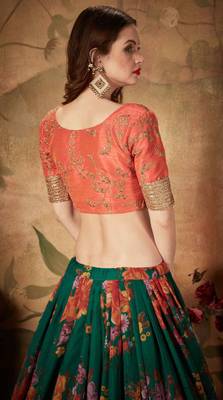 Dark-green embroidered organza semi stitched lehenga 5