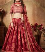 Maroon embroidered organza semi stitched lehenga