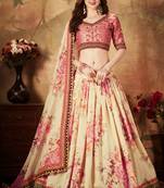 Beige embroidered organza semi stitched lehenga