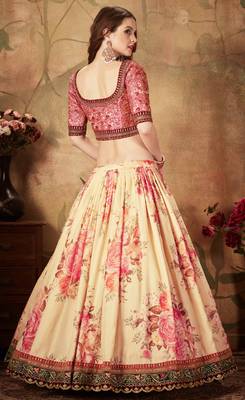 Beige embroidered organza semi stitched lehenga 2