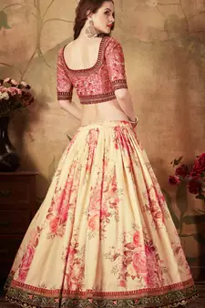 Beige embroidered organza semi stitched lehenga