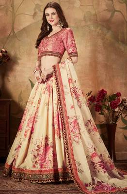 Beige embroidered organza semi stitched lehenga 3
