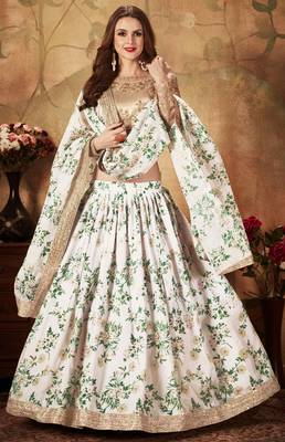 Off-white embroidered organza semi stitched lehenga 1