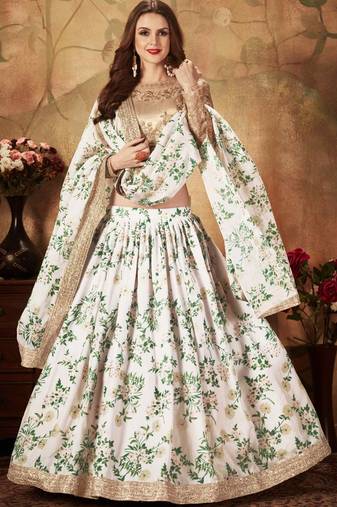 Off-white embroidered organza semi stitched lehenga