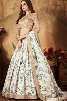 Off-white embroidered organza semi stitched lehenga