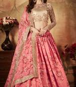 Pink embroidered organza semi stitched lehenga