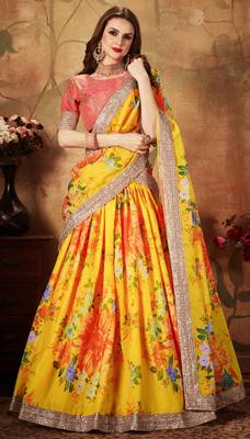 Yellow embroidered organza semi stitched lehenga 1