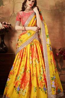 Yellow embroidered organza semi stitched lehenga