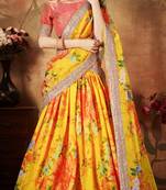 Yellow embroidered organza semi stitched lehenga