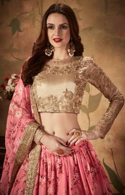 Pink embroidered organza semi stitched lehenga 4