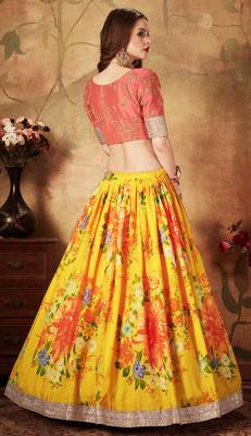 Yellow embroidered organza semi stitched lehenga 2