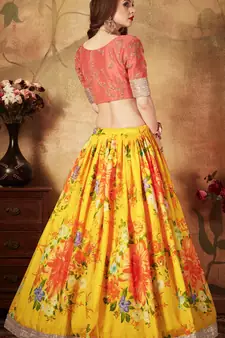 Yellow embroidered organza semi stitched lehenga
