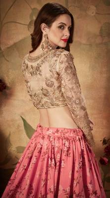 Pink embroidered organza semi stitched lehenga 5