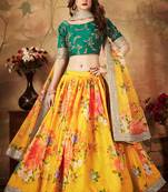 Yellow embroidered organza semi stitched lehenga
