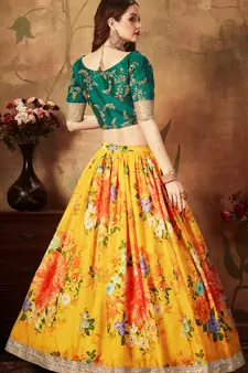 Yellow embroidered organza semi stitched lehenga