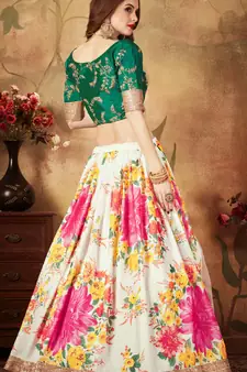 Off-white embroidered organza semi stitched lehenga
