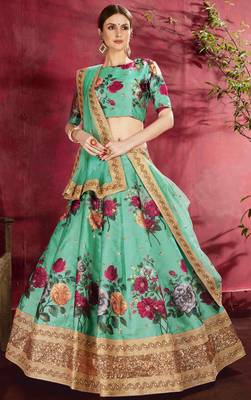 Green embroidered art silk semi stitched lehenga 1