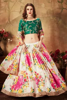 Off-white embroidered organza semi stitched lehenga