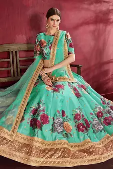 Green embroidered art silk semi stitched lehenga