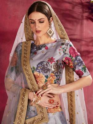 Grey embroidered art silk semi stitched lehenga 3