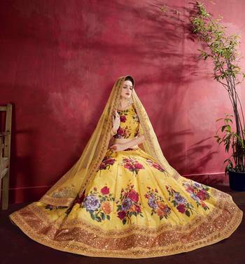 Yellow embroidered art silk semi stitched lehenga 2