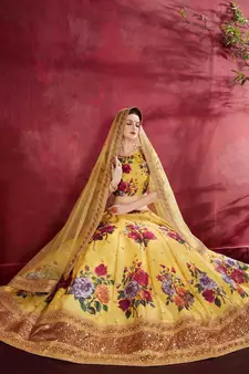 Yellow embroidered art silk semi stitched lehenga