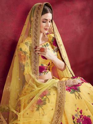 Yellow embroidered art silk semi stitched lehenga 3