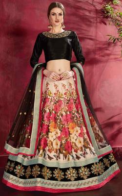Multicolor embroidered art silk semi stitched lehenga 2