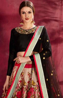 Multicolor embroidered art silk semi stitched lehenga 3