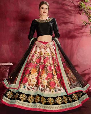 Multicolor embroidered art silk semi stitched lehenga 4