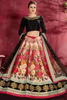 Multicolor embroidered art silk semi stitched lehenga