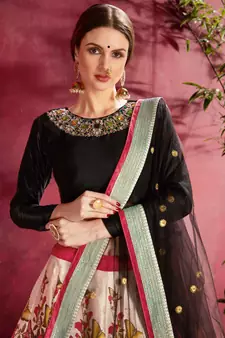 Multicolor embroidered art silk semi stitched lehenga