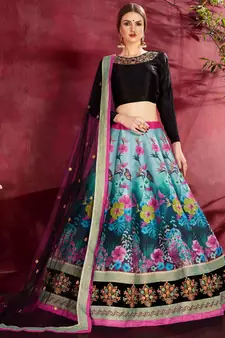 Multicolor embroidered art silk semi stitched lehenga