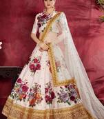 Off-white embroidered art silk semi stitched lehenga