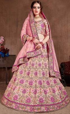 Captivating Baby Pink Dori, Zari And Thread Embroidered Silk Bridal Lehenga 1