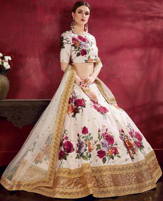 Off-white embroidered art silk semi stitched lehenga 2