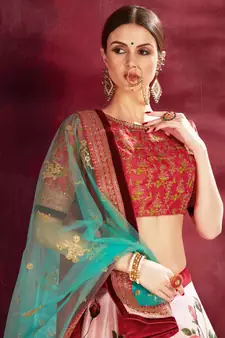 Pink embroidered art silk semi stitched lehenga