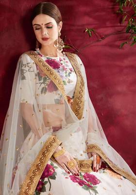 Off-white embroidered art silk semi stitched lehenga 3