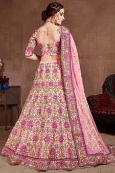 Captivating Baby Pink Dori, Zari And Thread Embroidered Silk Bridal Lehenga