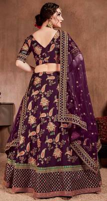 Dark-purple embroidered art silk semi stitched lehenga 2