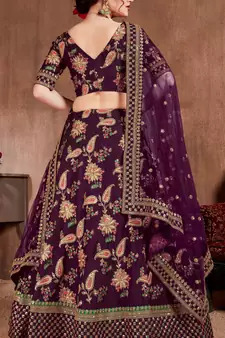 Dark-purple embroidered art silk semi stitched lehenga