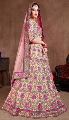 Captivating Baby Pink Dori, Zari And Thread Embroidered Silk Bridal Lehenga 3