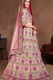 Captivating Baby Pink Dori, Zari And Thread Embroidered Silk Bridal Lehenga